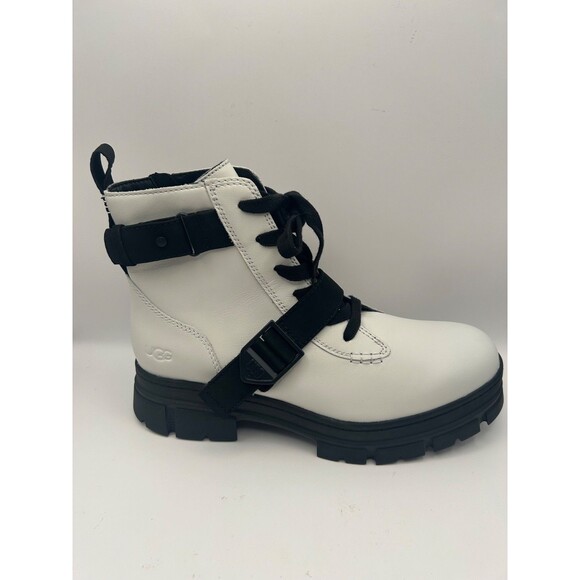 UGG Ashton Women's Lace up Leather Boots White/Black SIZE US 12 EU 43 NEW - Picture 4 of 10